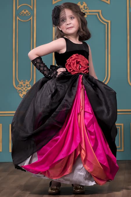 Black,Red Wevon Designer,Hand Work Organza Stiched Readymade Gown - Panjari  Store - 4261398