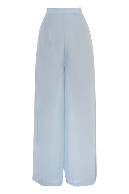 Shop_Rajat K Tangri_Blue Bird Motif Asymmetric Kurta With Palazzos _Online_at_Aza_Fashions