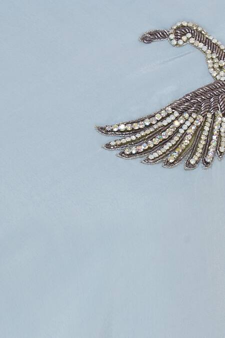 Rajat K Tangri_Blue Bird Motif Asymmetric Kurta With Palazzos _at_Aza_Fashions