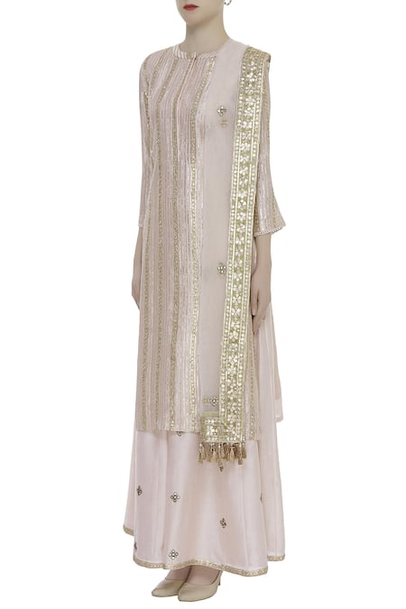Rajat K Tangri_Peach Gota Patti Embroidered Kurta Palazzo Set  _Online_at_Aza_Fashions