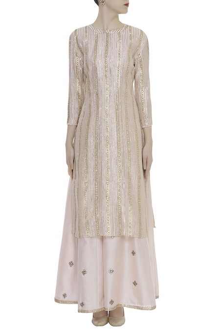 Buy_Rajat K Tangri_Peach Gota Patti Embroidered Kurta Palazzo Set  _Online_at_Aza_Fashions