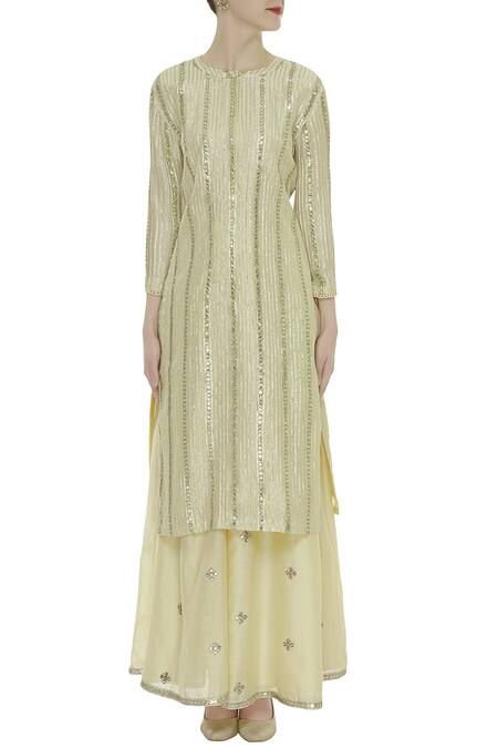Buy_Rajat K Tangri_Yellow Round Silk Chanderi Kurta Palazzo Set _Online_at_Aza_Fashions