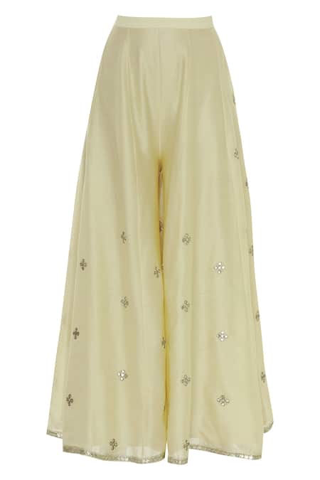 Shop_Rajat K Tangri_Yellow Round Silk Chanderi Kurta Palazzo Set _Online_at_Aza_Fashions