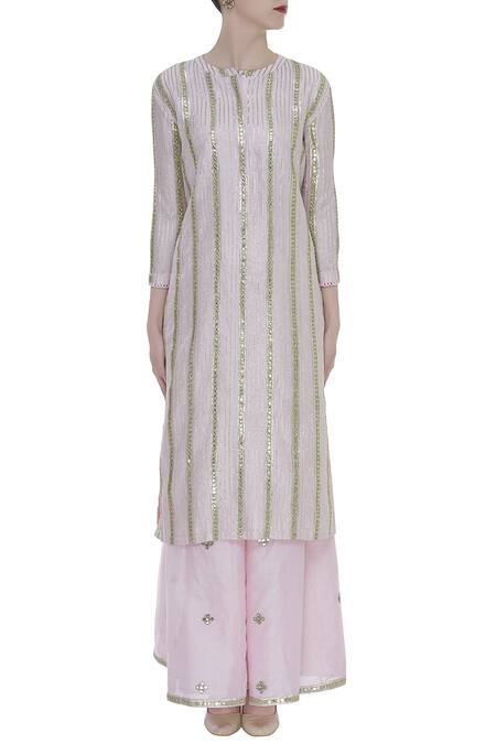 Buy_Rajat K Tangri_Pink Hand Embroidered Kurta Palazzo Set  _Online_at_Aza_Fashions