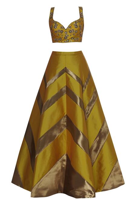 Shop_Rajat K Tangri_Yellow Silk Tafetta Embroidered Sweetheart Blouse With Lehenga And Dupatta _Online_at_Aza_Fashions