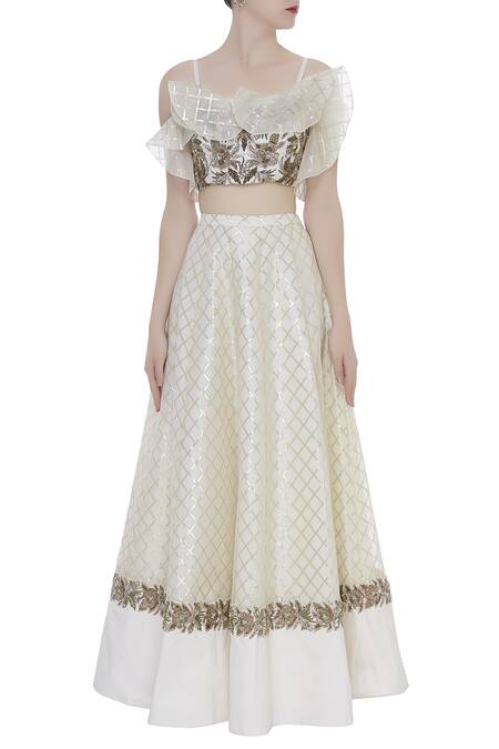 Buy_Rajat K Tangri_White Ruffle Embroidered Blouse With Lehenga_Online_at_Aza_Fashions