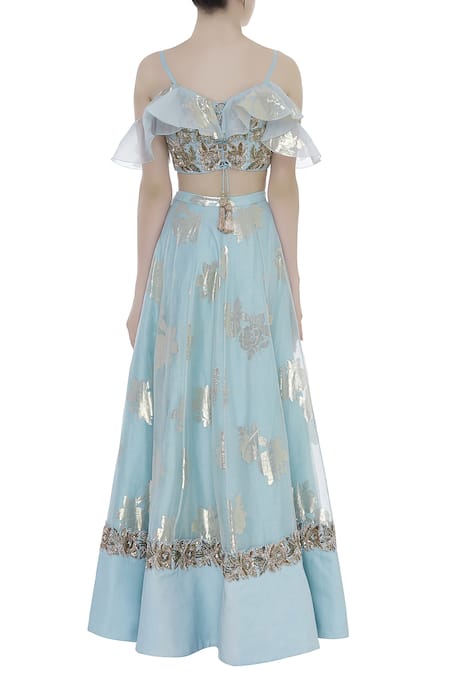 Rajat K Tangri Hand Embroidered Ruffle Blouse With Lehenga 