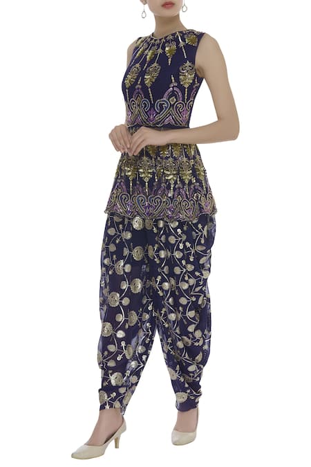 Ayesha Aejaz Sequin Embroidered Peplum Tunic With Dhoti Pants   