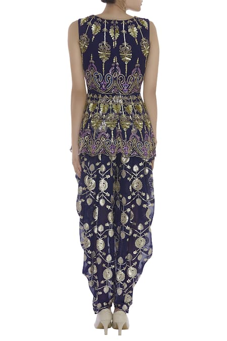 Ayesha Aejaz Sequin Embroidered Peplum Tunic With Dhoti Pants   