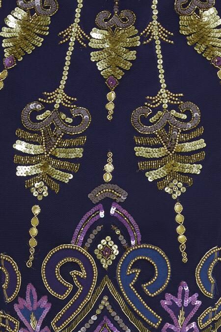 Ayesha Aejaz_Blue Net, Georgette Sequin Round Embroidered Peplum Tunic With Dhoti Pants _at_Aza_Fashions