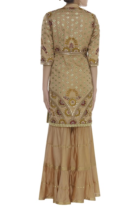 Ayesha Aejaz Jacket Style Embroidered Kurta With Sharara & Dupatta  