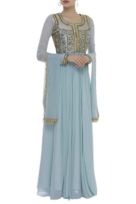 Ayesha Aejaz Metallic leaf embroidered anarkali kurta set 