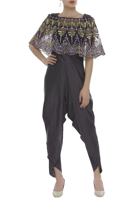 Ayesha Aejaz Silk Jumpsuit with Embroidered Cape 