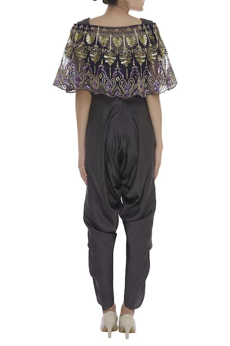 Ayesha Aejaz Silk Jumpsuit with Embroidered Cape 