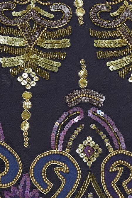 Ayesha Aejaz_Grey Jumpsuit Round Cape Bardot Silk With Embroidered _at_Aza_Fashions