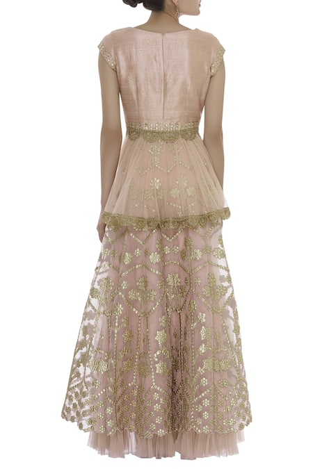 Ayesha Aejaz Gota patti embroidered peplum kurta & lehenga set 