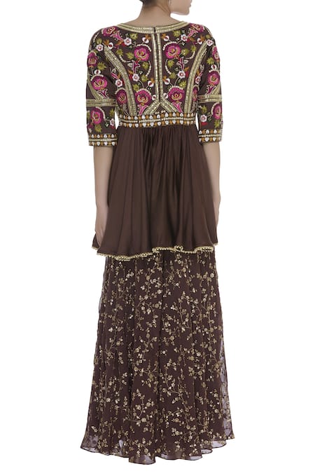 Ayesha Aejaz Embroidered peplum kurta with palazzo & dupatta 