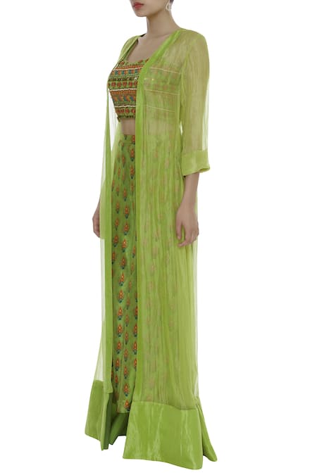 Buy_Label Anushree_Green Silk Embroidery Beads Square Neck Jacket Pant Set  _Online_at_Aza_Fashions