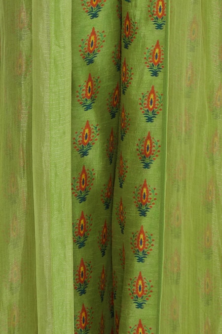 Label Anushree_Green Silk Embroidery Beads Square Neck Jacket Pant Set  _at_Aza_Fashions