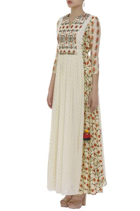 Buy_Label Anushree_Off White Hand Embroidered Printed Maxi Dress _Online_at_Aza_Fashions