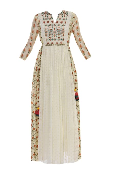 Shop_Label Anushree_Off White Hand Embroidered Printed Maxi Dress _Online_at_Aza_Fashions