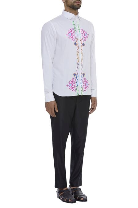 Manoviraj Khosla Stencil Printed White Shirt Online at Aza Fashions Manoviraj Khosla_Stencil Printed White Shirt_Online_at_Aza_Fashions