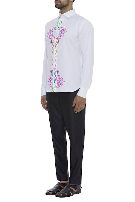 Buy Manoviraj Khosla Stencil Printed White Shirt Online at Aza Fashions Buy_Manoviraj Khosla_Stencil Printed White Shirt_Online_at_Aza_Fashions
