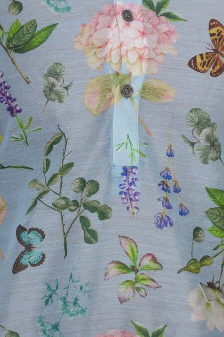 Pranay Baidya_Blue Printed Full Sleeves Kurta _at_Aza_Fashions