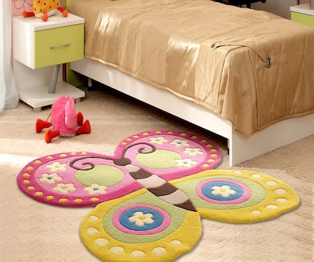 littlelooms Multi Color Hand Tufted Blend Of 50% New Zealand Wool Handcrafted Butterfly Rug