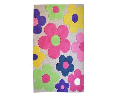 Littlelooms_Cream Hand Tufted Blend Of 50% New Zealand Handcrafted Multi Hued Floral Rug_Online_at_Aza_Fashions