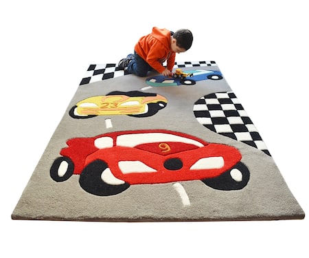 littlelooms Grey Hand Tufted Blend Of 50% New Zealand Wool And50% Handcrafted Moving Cars Rug