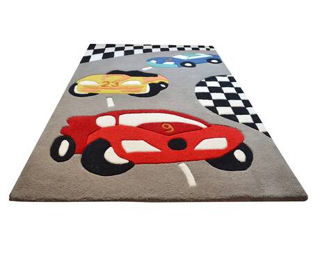 Littlelooms_Grey Hand Tufted Blend Of 50% New Zealand Wool And50% Handcrafted Moving Cars Rug_Online_at_Aza_Fashions