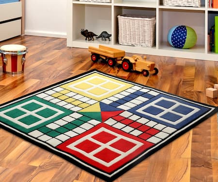 littlelooms Multi Color Artifical Wool Handcrafted Ludo Rug
