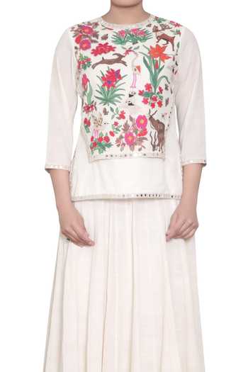 Buy_Purvi Doshi_Off White Mirror Work Embroidered Hem Skirt_Online_at_Aza_Fashions