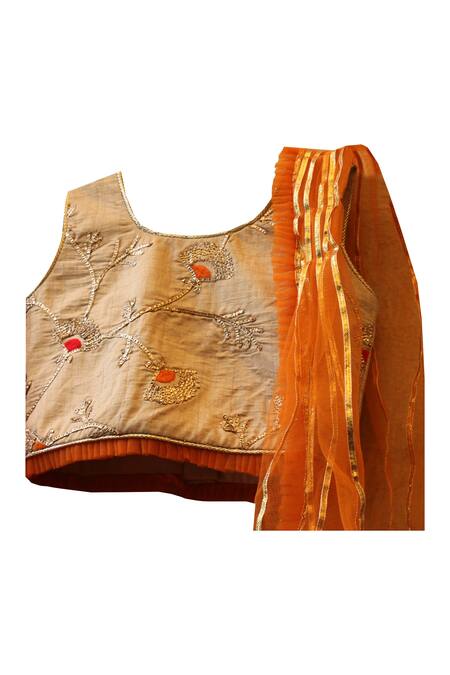 Pwn_Orange Embroidered Blouse With Lehenga And Dupatta _Online_at_Aza_Fashions