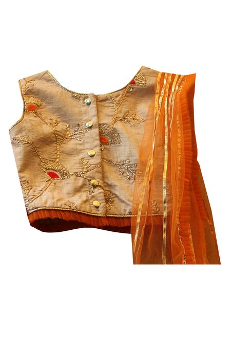 Buy_Pwn_Orange Embroidered Blouse With Lehenga And Dupatta _Online_at_Aza_Fashions