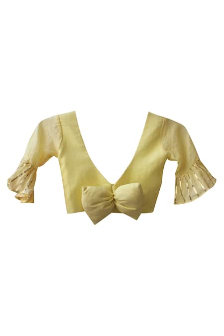 Buy_Pwn_Yellow Flared Sleeve Blouse With Shaded Lehenga_Online_at_Aza_Fashions