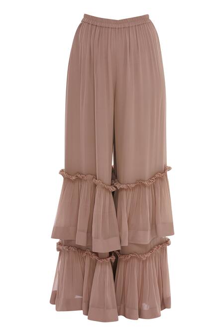 Shop_Pooja Shroff_Beige Tassel Pearl Embroidered Kurta Sharara Set_Online_at_Aza_Fashions