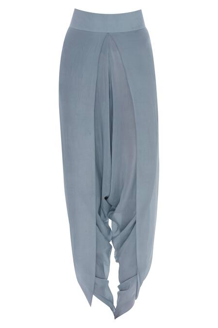 Shop_Shruti Ranka_Blue Embroidery Mirror Round Work Peplum Blouse With Dhoti Pants_Online_at_Aza_Fashions