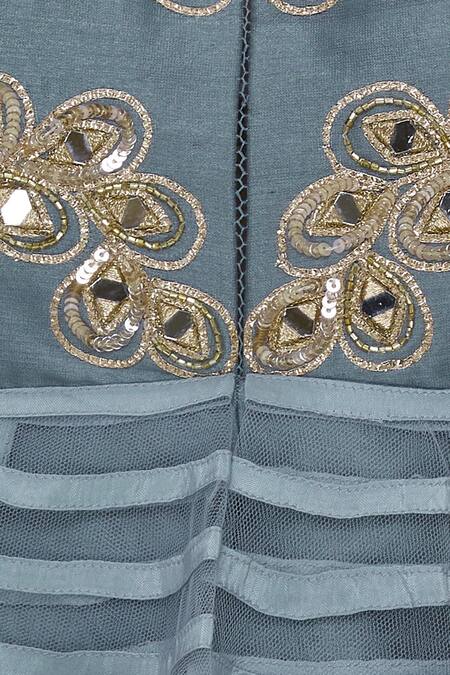 Shruti Ranka_Blue Embroidery Mirror Round Work Peplum Blouse With Dhoti Pants_at_Aza_Fashions