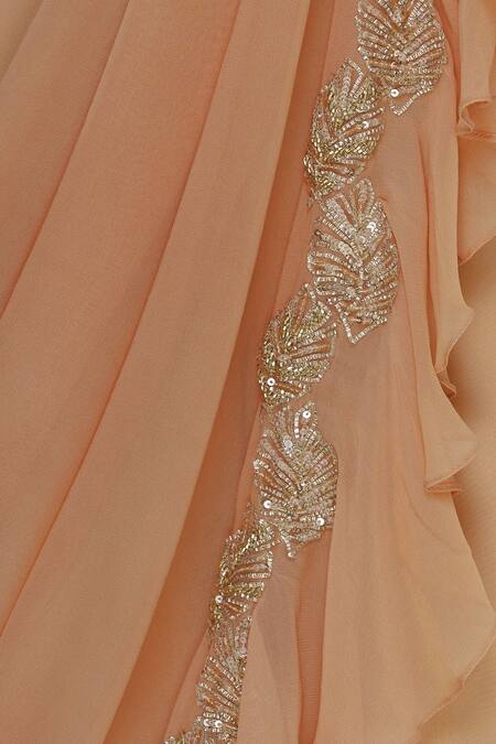 Shruti Ranka Peach Illusion Round Neck Dori Hand Embroidered Kurta Sharara Set at Aza Fashions Shruti Ranka_Peach Illusion Round Neck Dori Hand Embroidered Kurta Sharara Set_at_Aza_Fashions