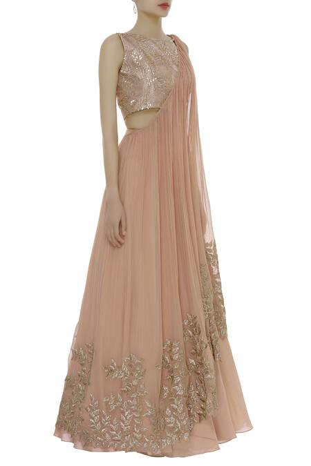 Shruti Ranka_Peach Cutdana Hand Embroidered Lehenga Set_Online_at_Aza_Fashions