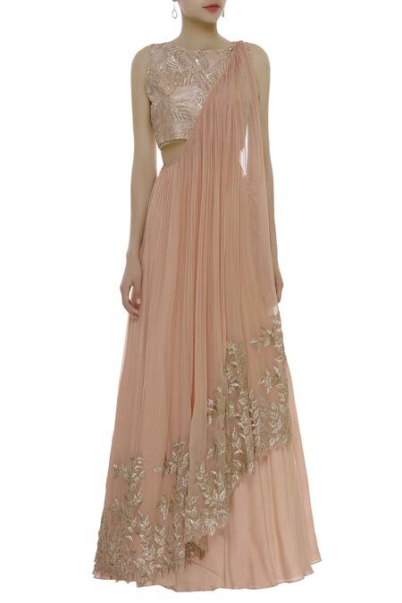 Buy_Shruti Ranka_Peach Cutdana Hand Embroidered Lehenga Set_Online_at_Aza_Fashions
