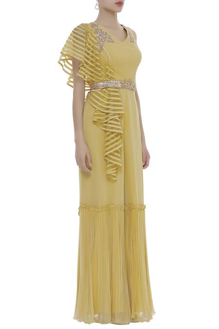 Shruti Ranka_Yellow Embellished Jumpsuit With Belt_Online_at_Aza_Fashions