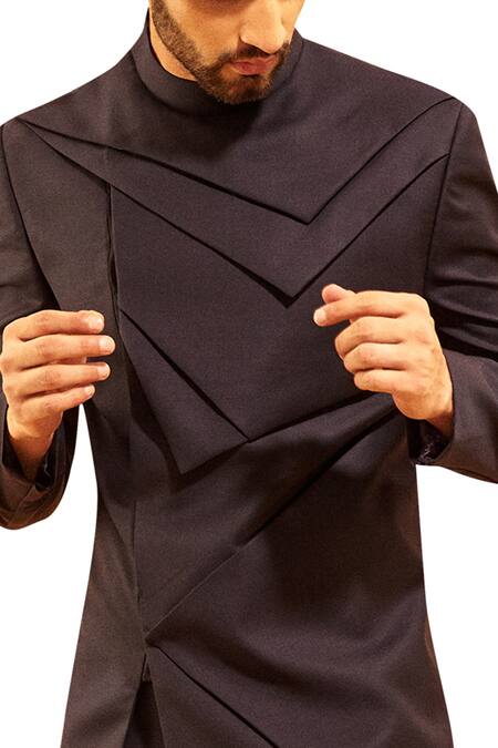 Amaare_Blue Asymmetric Panel Bandhgala Set _Online_at_Aza_Fashions