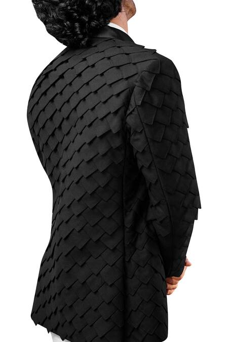 Shop Amaare Black Matka Silk Textured Patchwork Tuxedo With Shirt at Aza Fashions Shop_Amaare_Black Matka Silk Textured Patchwork Tuxedo With Shirt _at_Aza_Fashions
