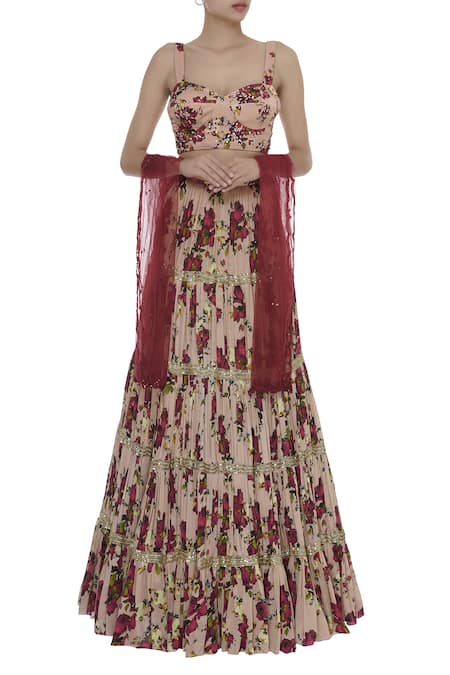 Shehlaa Khan Printed tiered lehenga set 