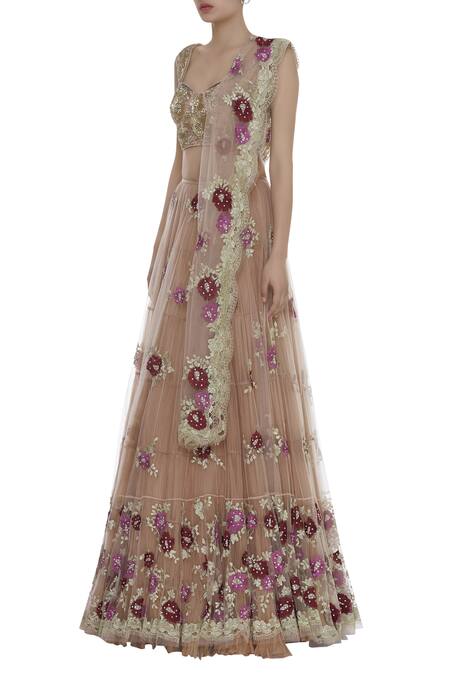 Shehlaa Khan Beige Tulle Sweetheart Neck Embroidered Bridal Lehenga Set Online at Aza Fashions Shehlaa Khan_Beige Tulle Sweetheart Neck Embroidered Bridal Lehenga Set _Online_at_Aza_Fashions