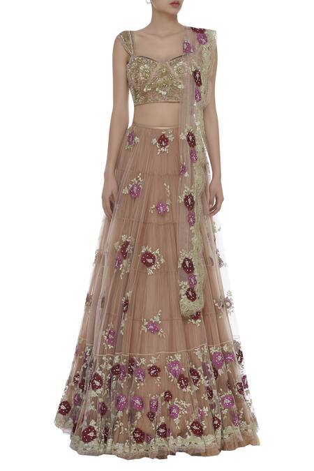 Buy Shehlaa Khan Beige Tulle Sweetheart Neck Embroidered Bridal Lehenga Set Online at Aza Fashions Buy_Shehlaa Khan_Beige Tulle Sweetheart Neck Embroidered Bridal Lehenga Set _Online_at_Aza_Fashions