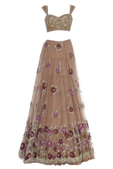 Shop Shehlaa Khan Beige Tulle Sweetheart Neck Embroidered Bridal Lehenga Set Online at Aza Fashions Shop_Shehlaa Khan_Beige Tulle Sweetheart Neck Embroidered Bridal Lehenga Set _Online_at_Aza_Fashions